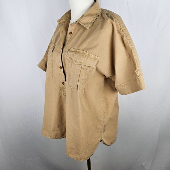 J. Crew Short Sleeve Shirt Utility Popover Size 8 Garment Dyed Cotton Poplin Kha - Picture 4 of 10